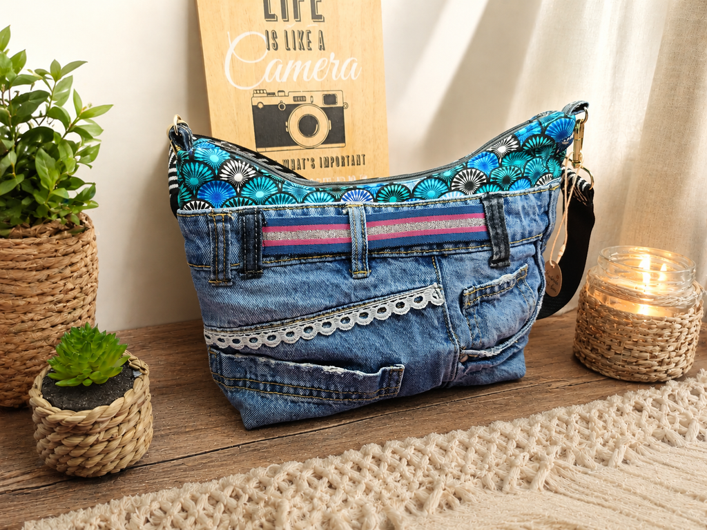 Sac croissant « Denim Belt Chic »