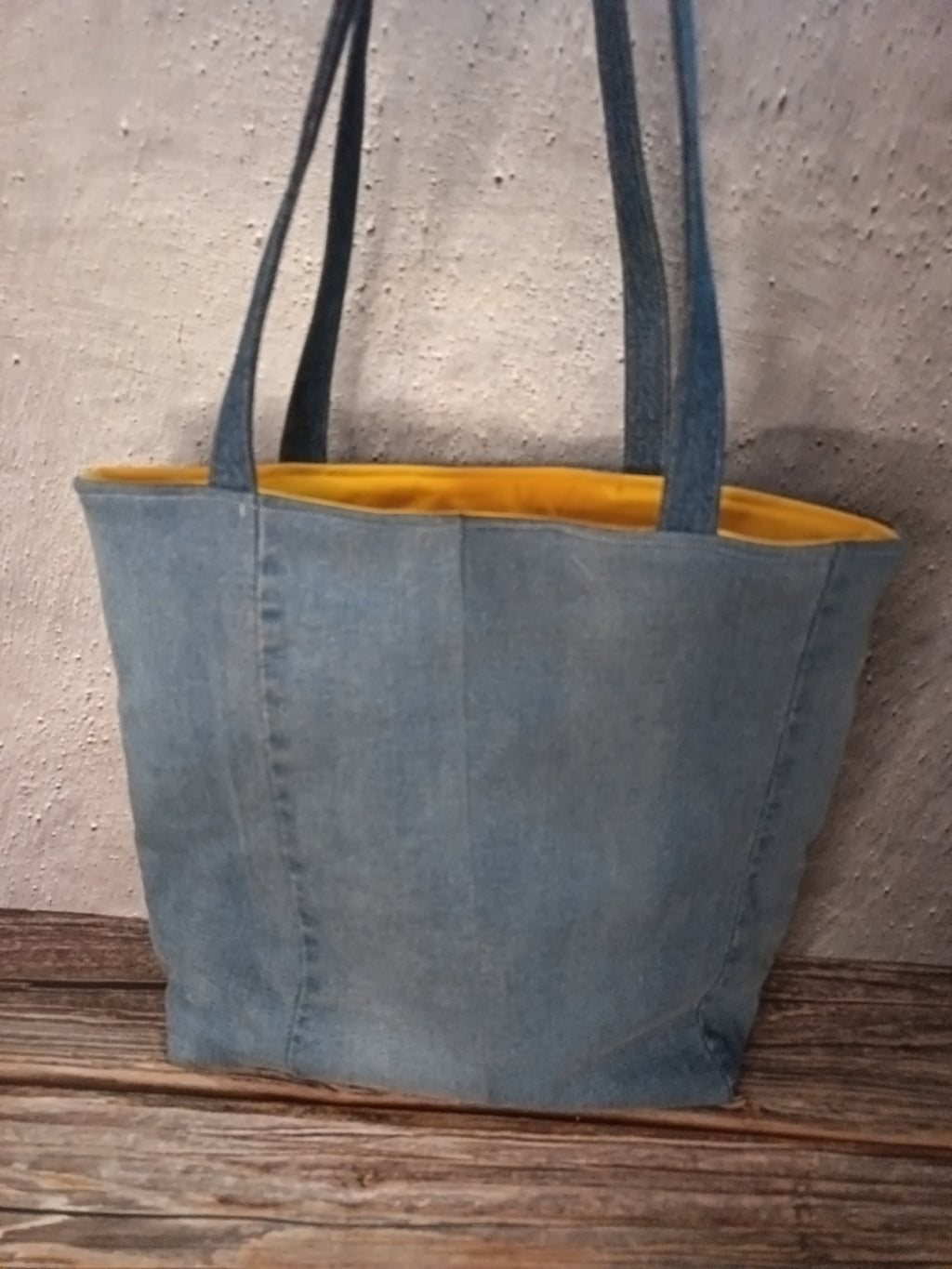 Tote bag patchwork denim « Free Hugs »