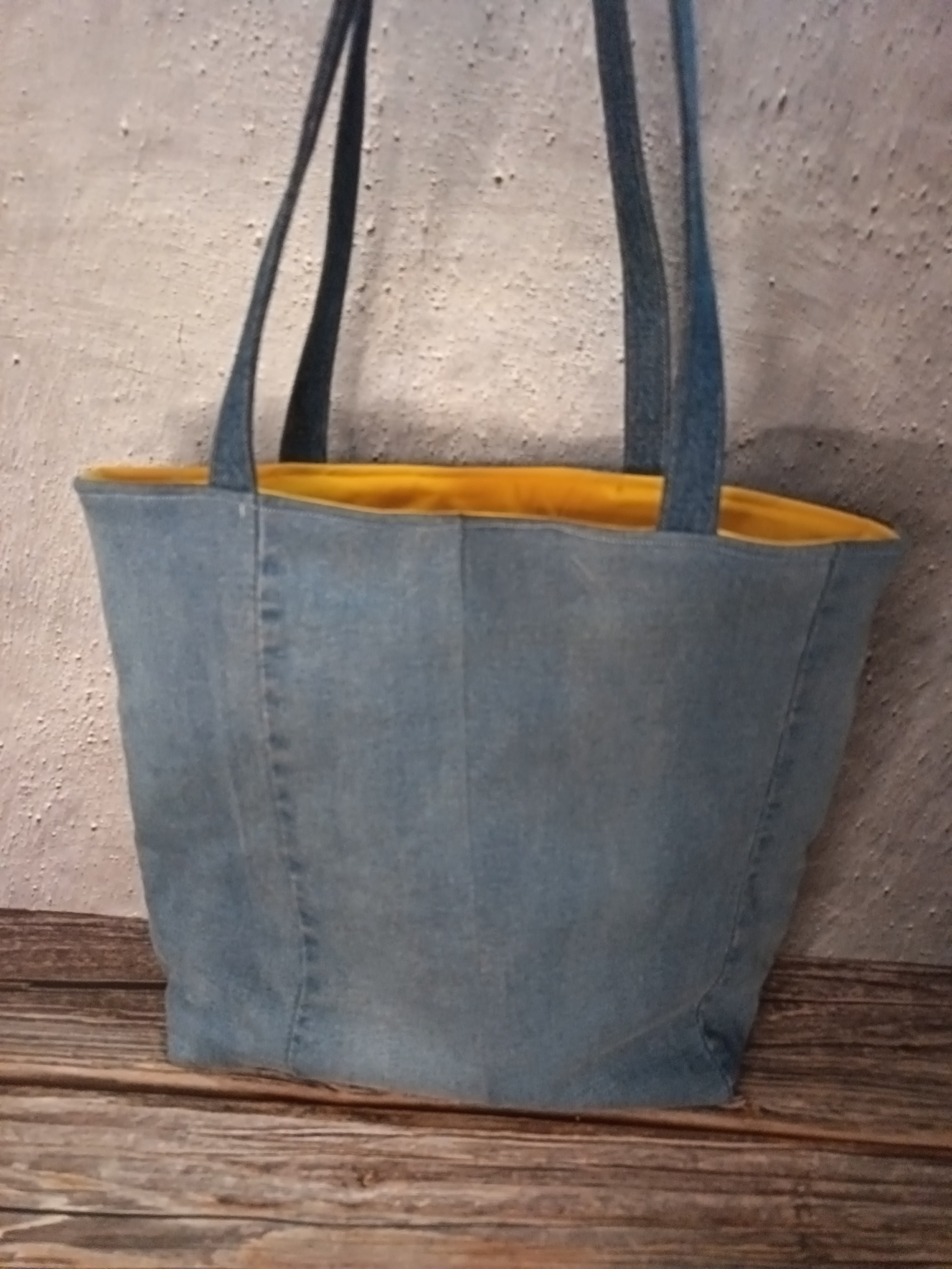 Tote bag patchwork denim « Free Hugs »
