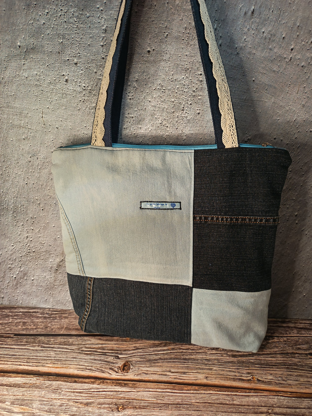 Tote bag denim upcyclé « Living the Dream »