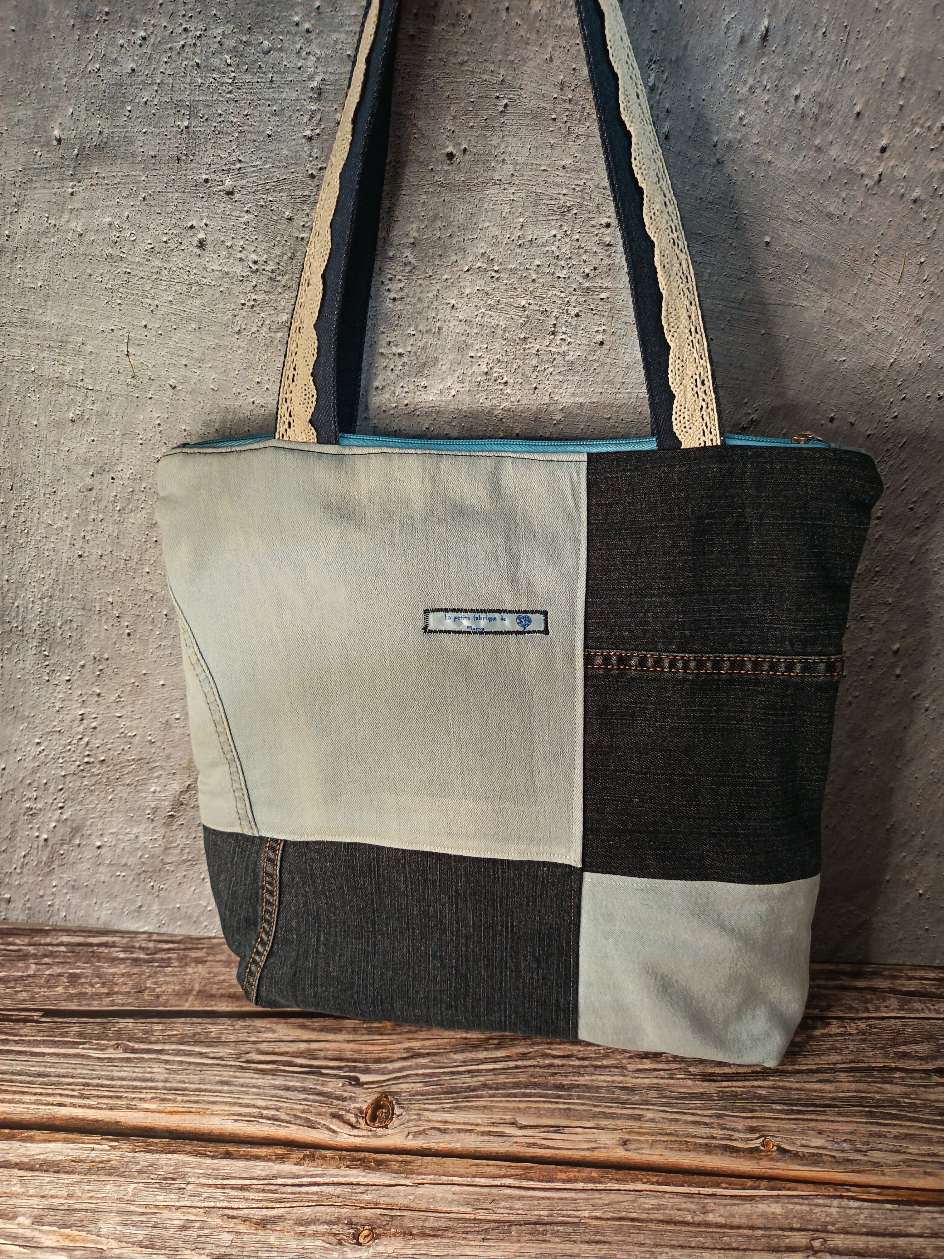 Tote bag denim upcyclé « Living the Dream »