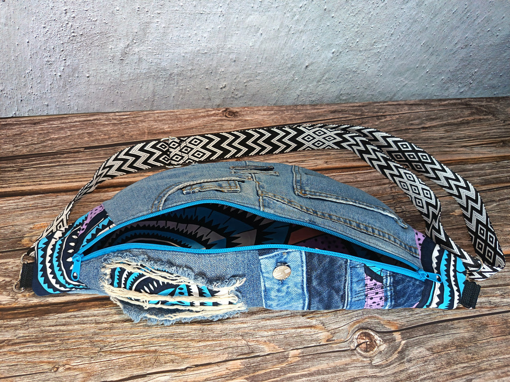 Banane Patchwork Jean Recyclé & Imprimé Wax – Hakuna Matata