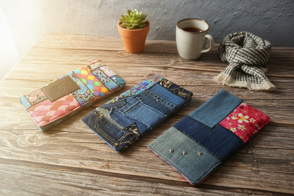 Porte-chéquier Fait Main – Jean Recyclé & Tissu Imprimé