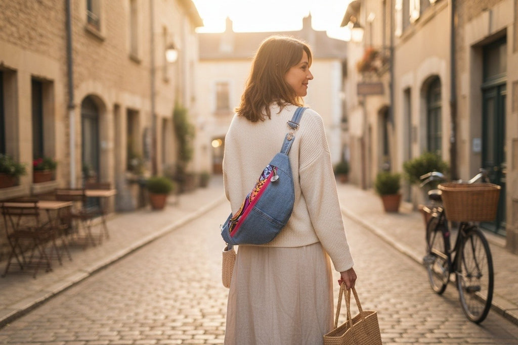 Sac Banane Jean & Tissu Imprimé Wax