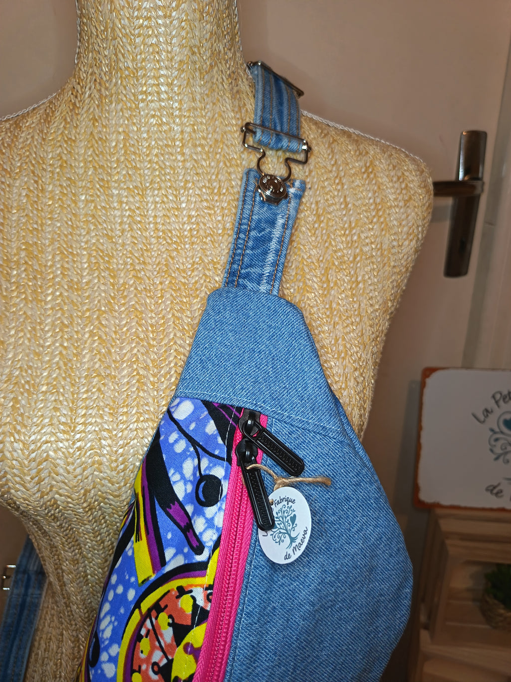 Sac Banane Jean & Tissu Imprimé Wax