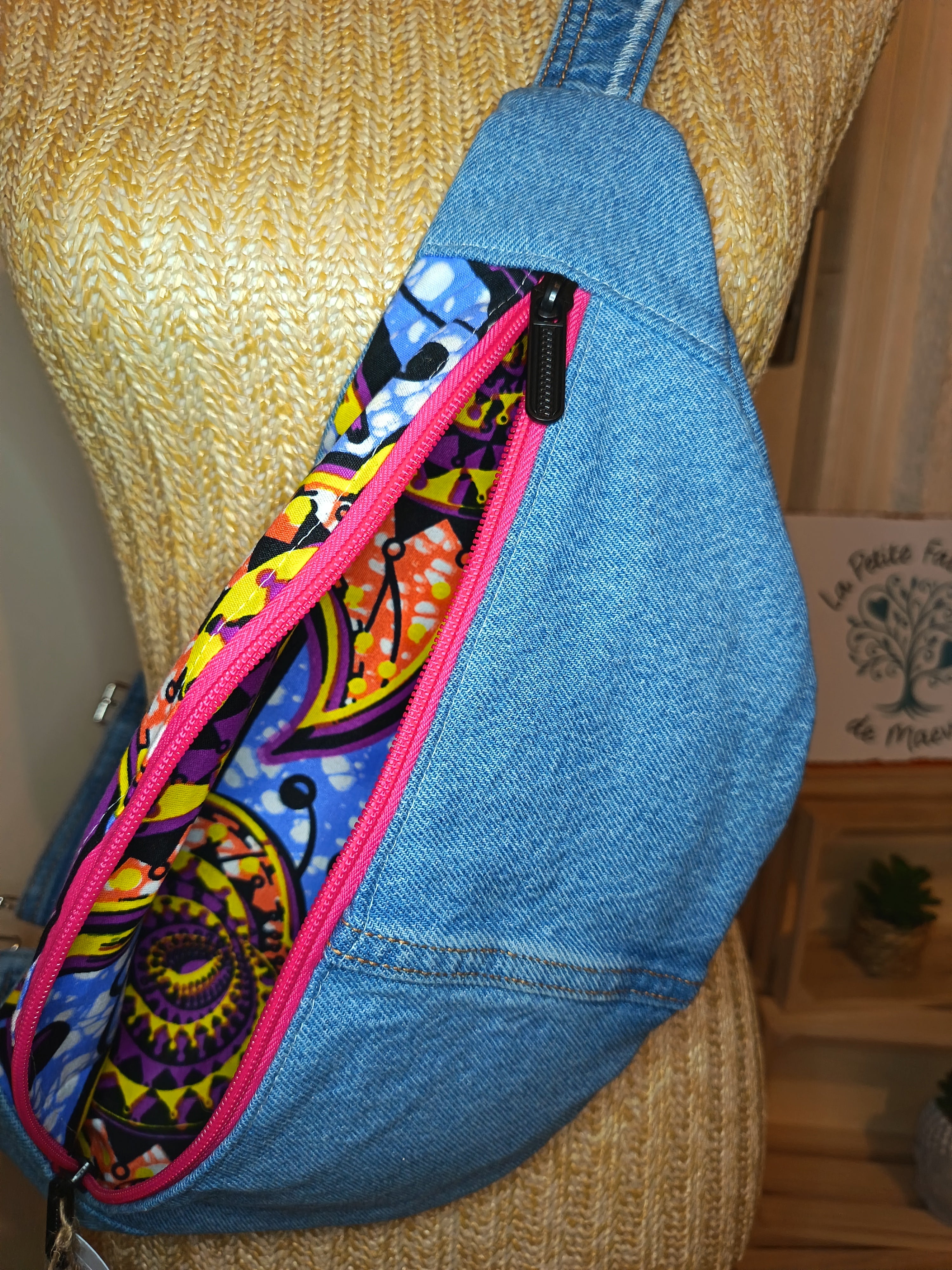 Sac Banane Jean & Tissu Imprimé Wax