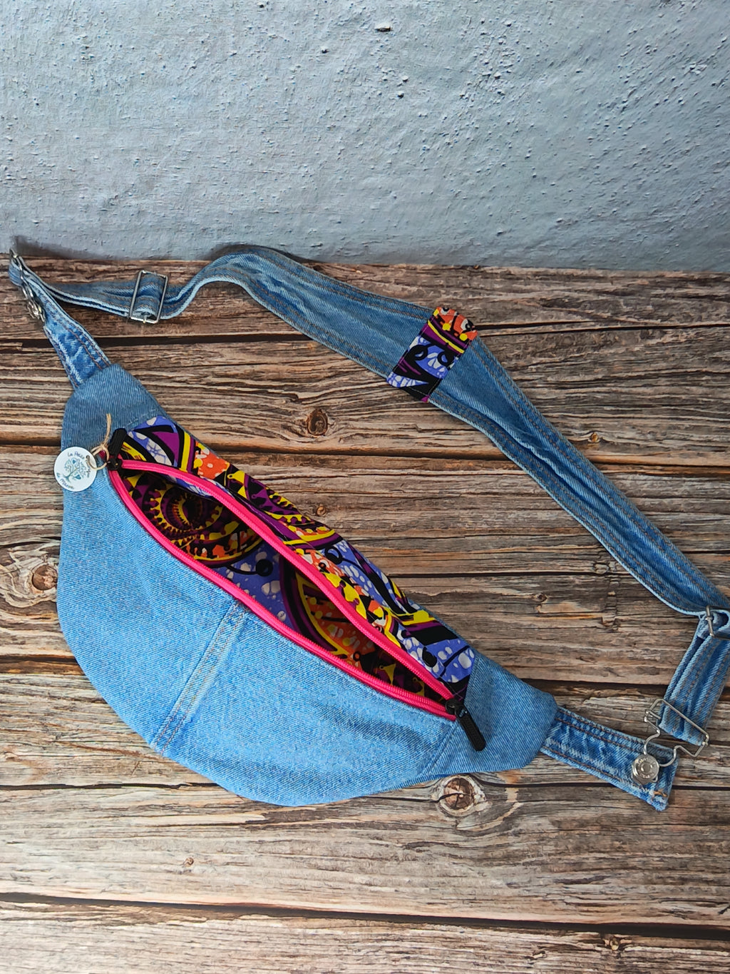 Sac Banane Jean & Tissu Imprimé Wax