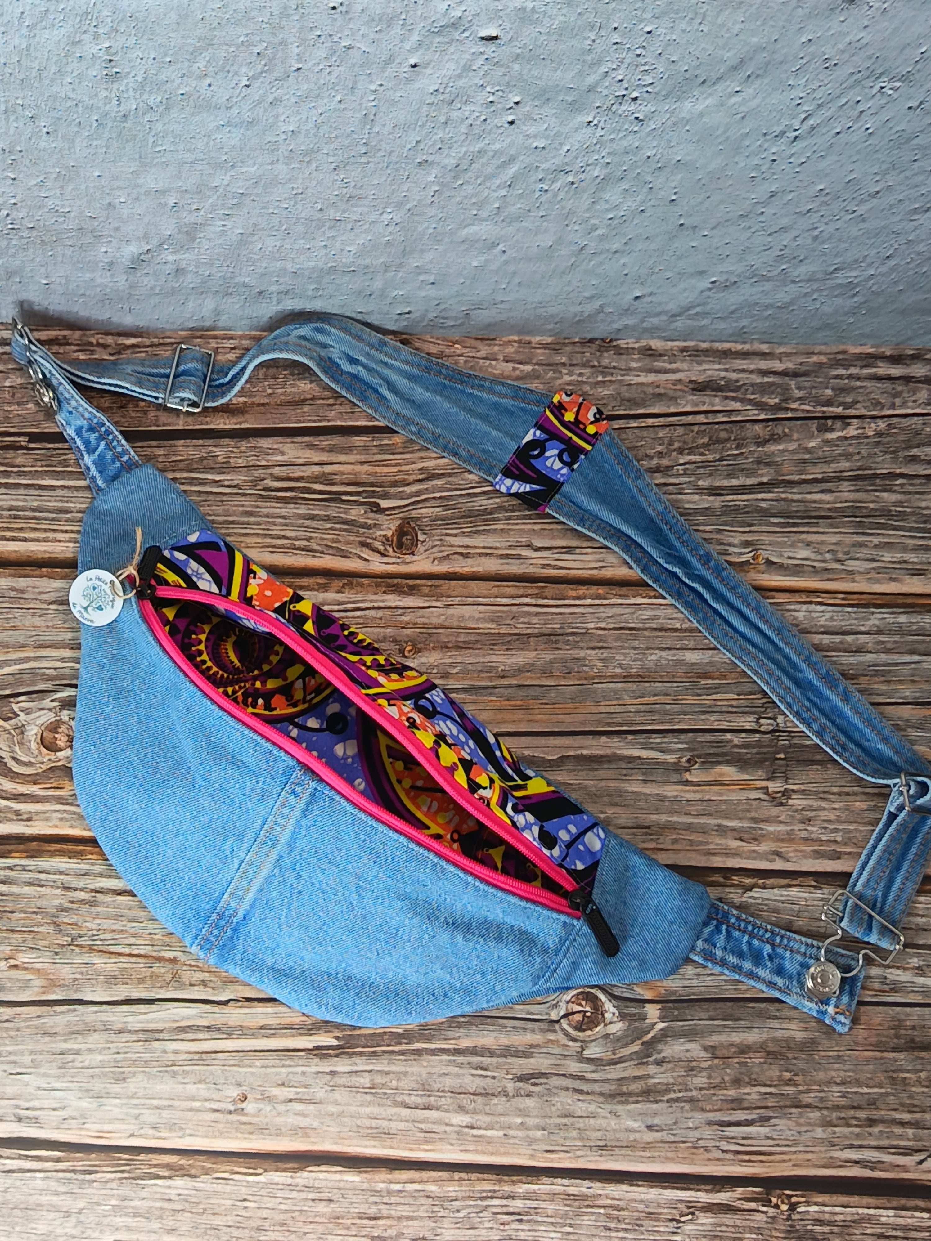 Sac Banane Jean & Tissu Imprimé Wax