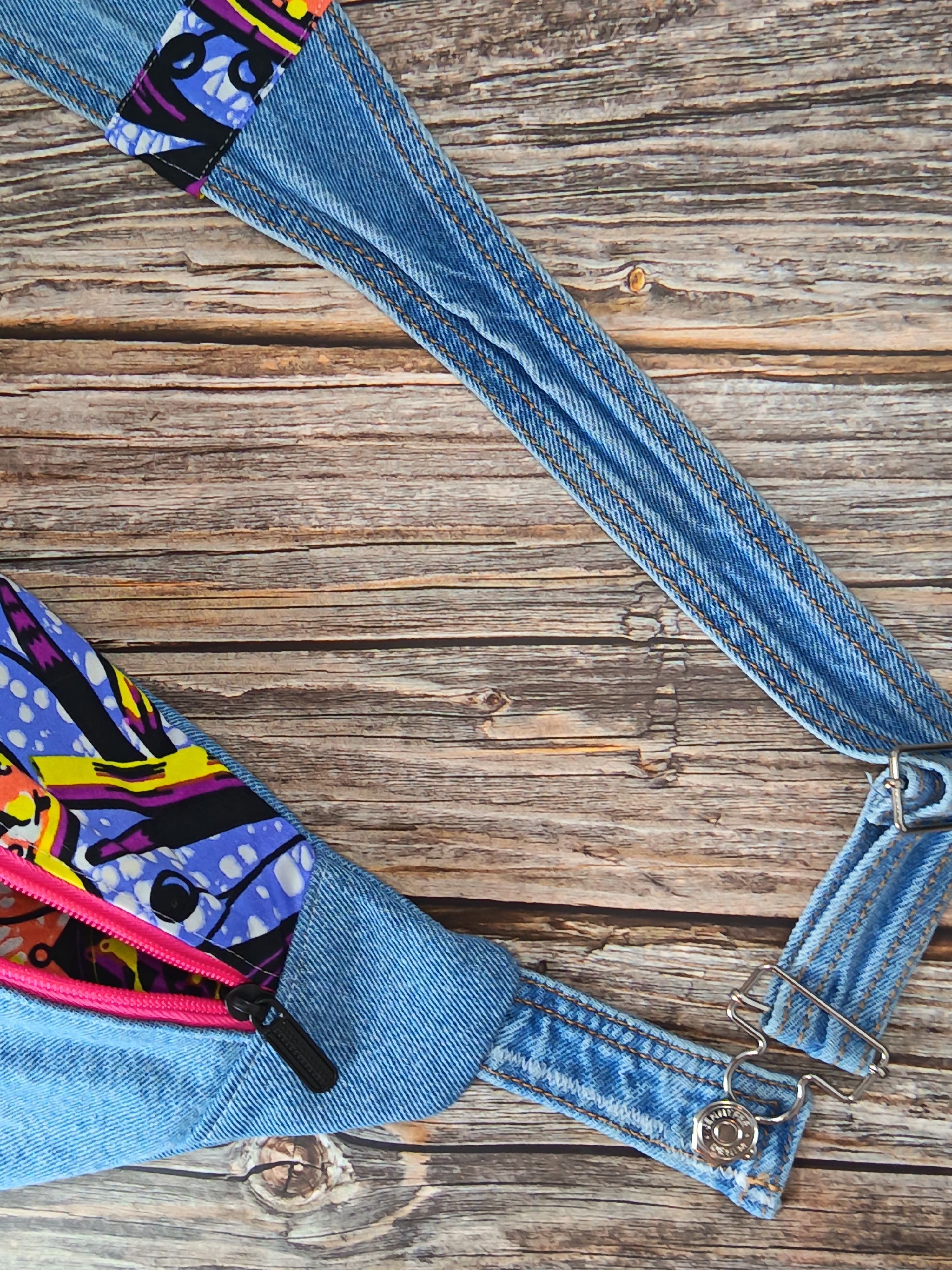 Sac Banane Jean & Tissu Imprimé Wax