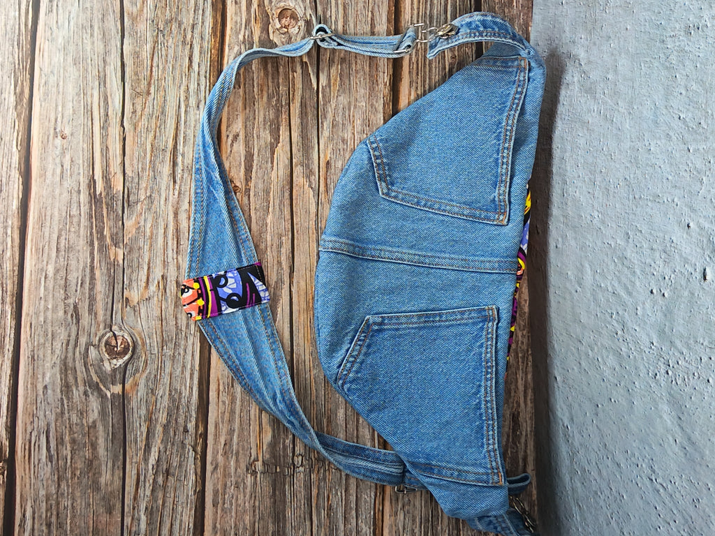 Sac Banane Jean & Tissu Imprimé Wax