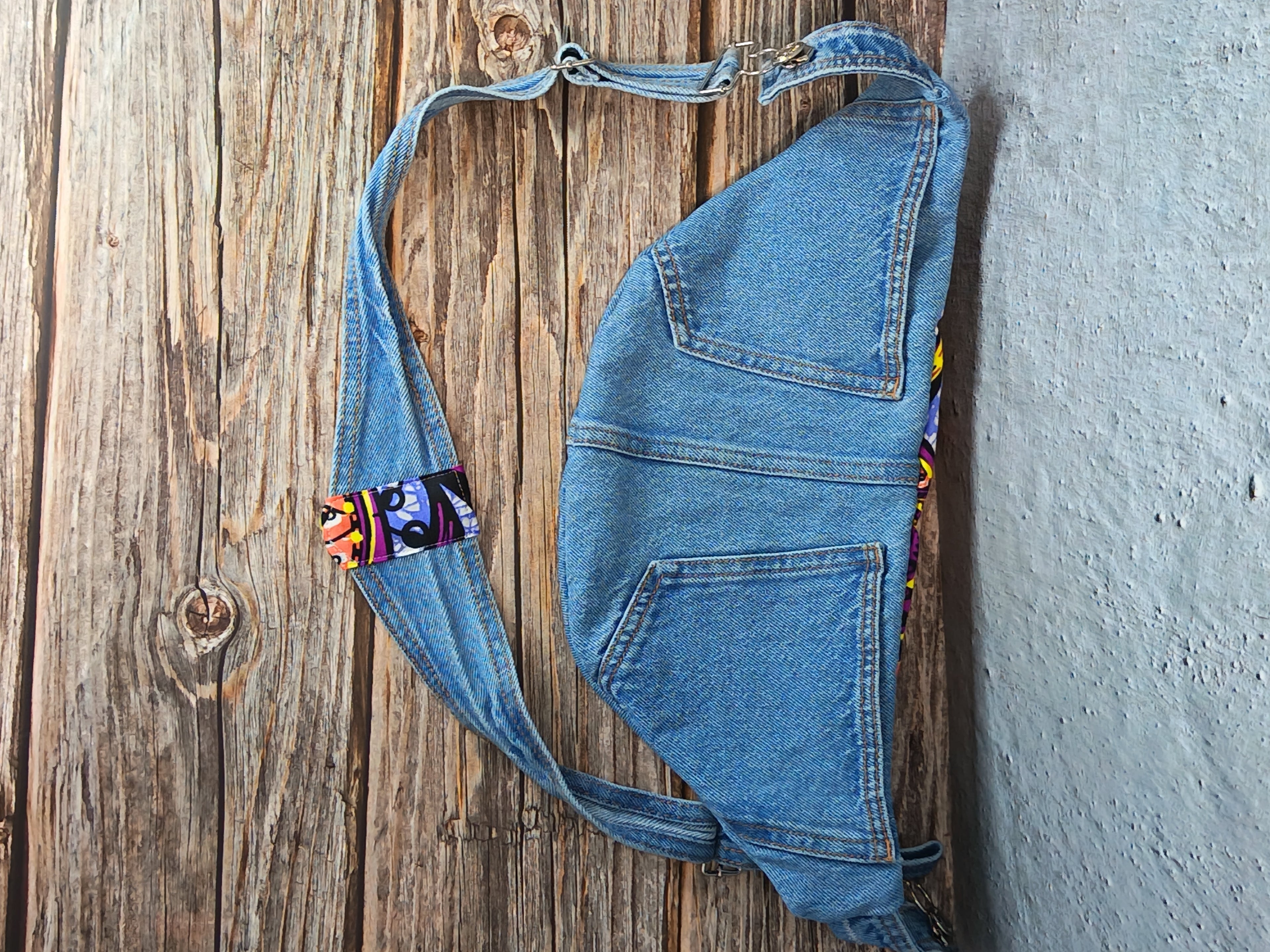 Sac Banane Jean & Tissu Imprimé Wax