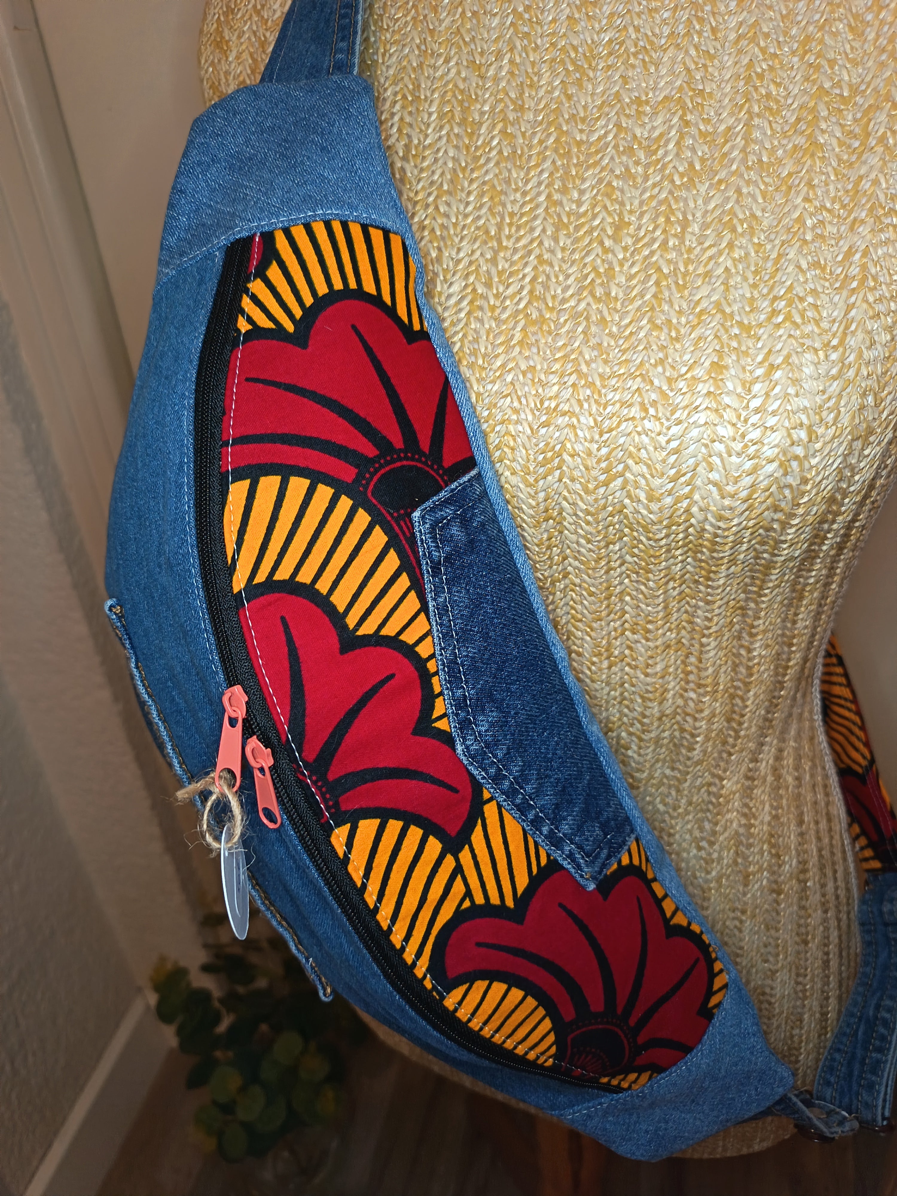 Sac Banane Jean & Tissu Imprimé Wax