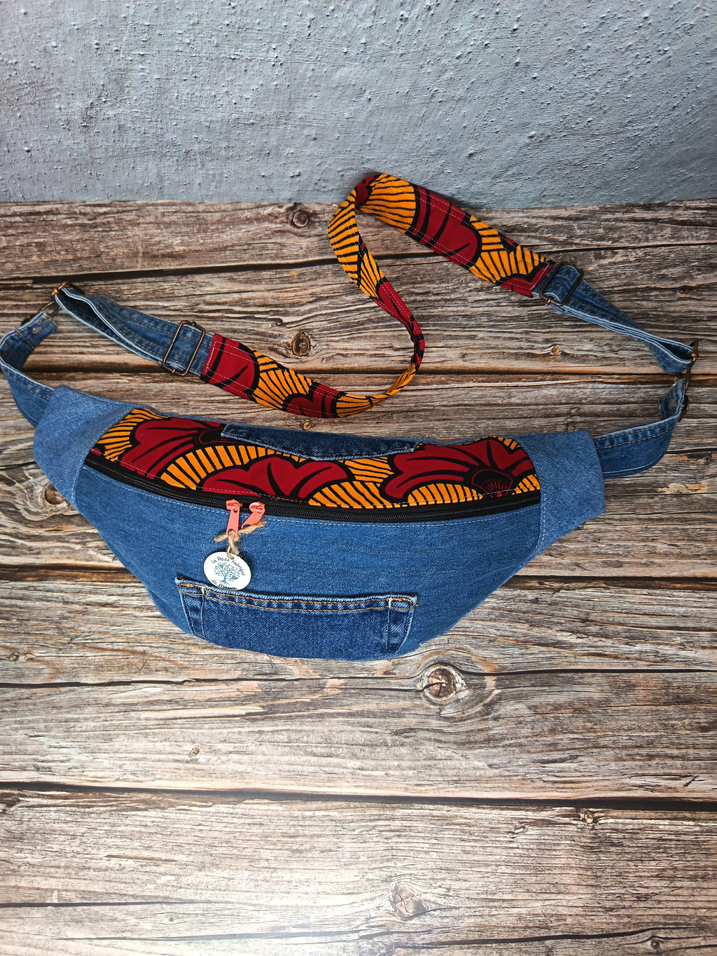 Sac Banane Jean & Tissu Imprimé Wax