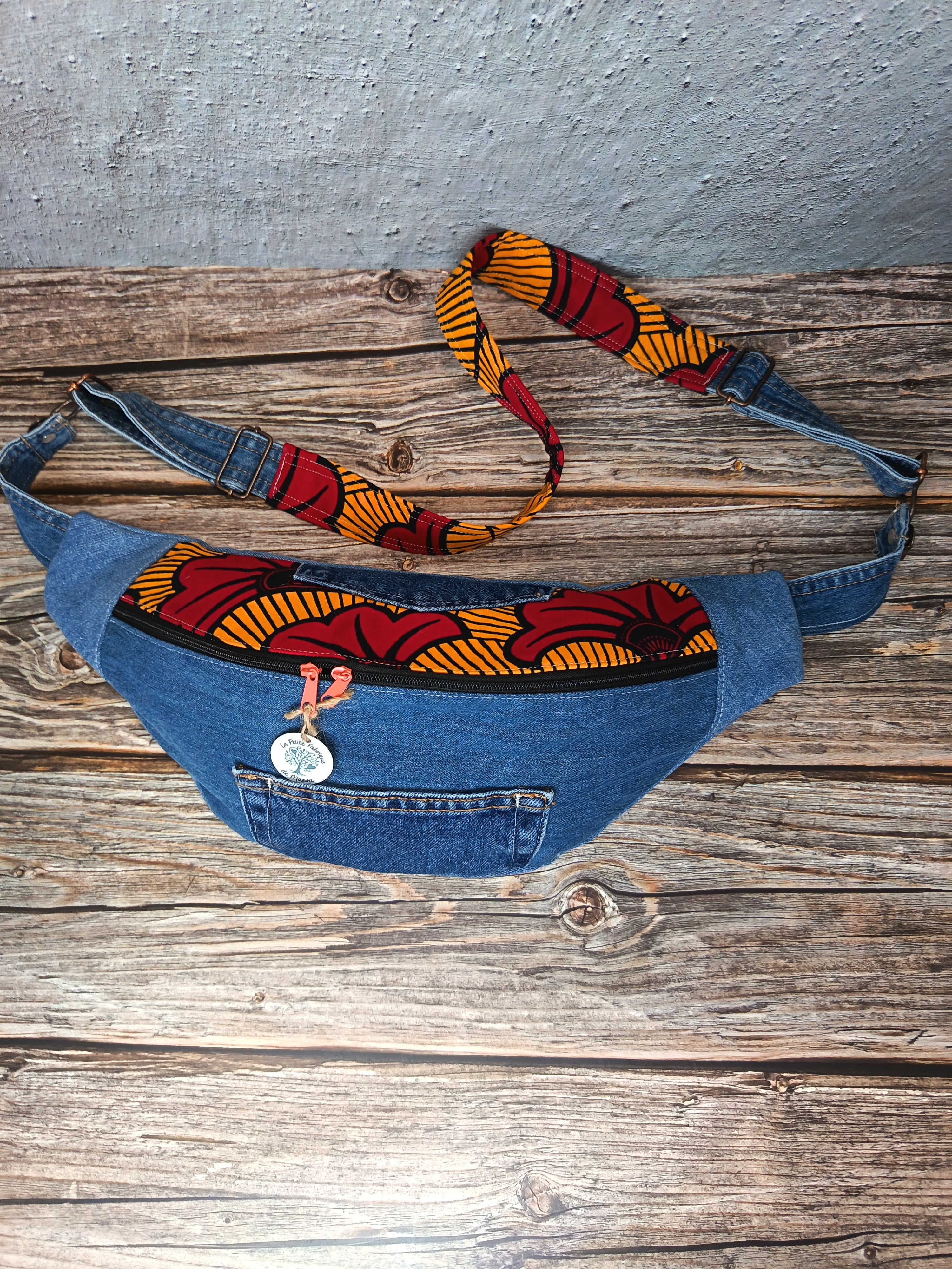 Sac Banane Jean & Tissu Imprimé Wax