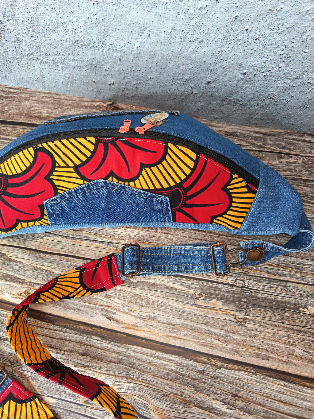 Sac Banane Jean & Tissu Imprimé Wax