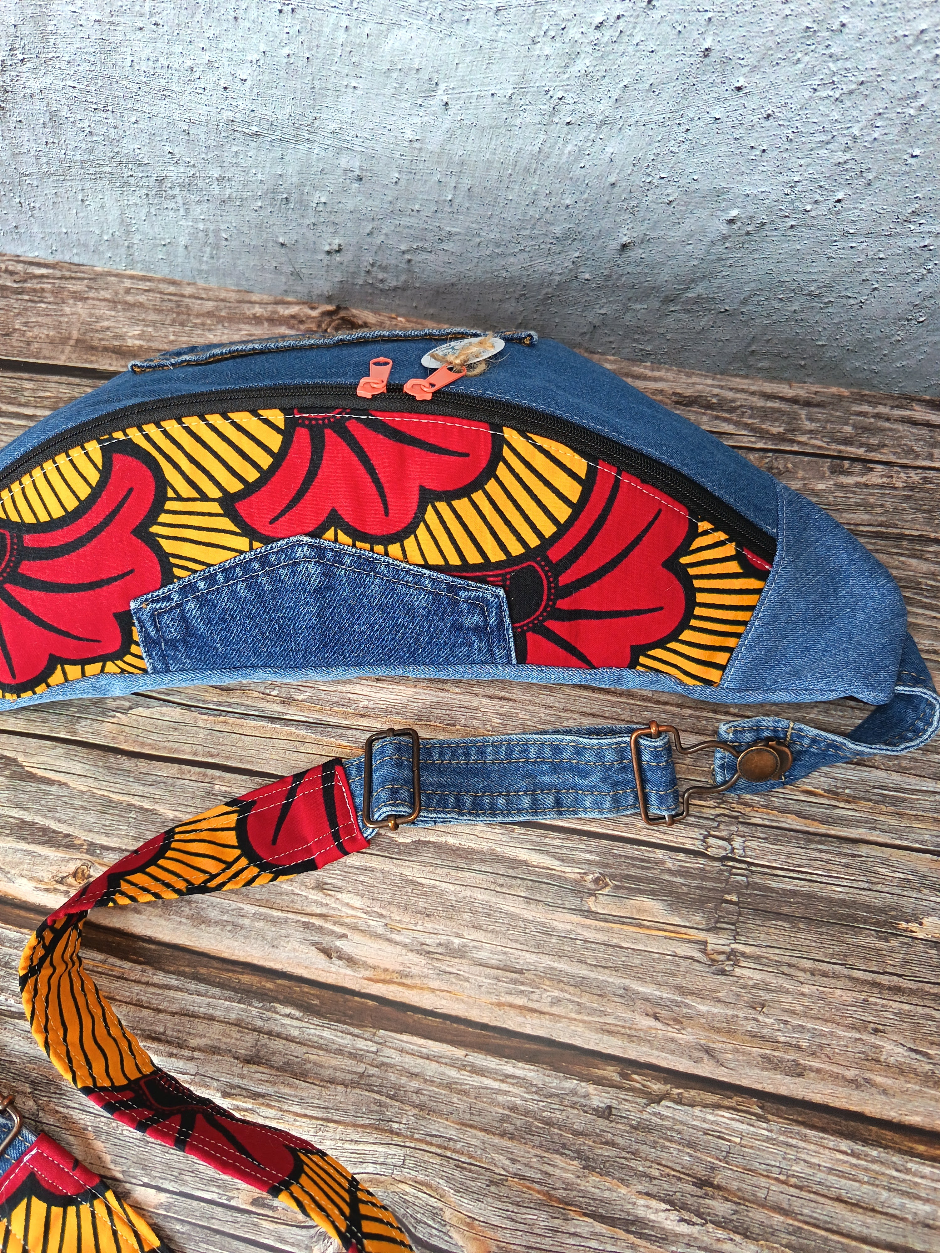 Sac Banane Jean & Tissu Imprimé Wax