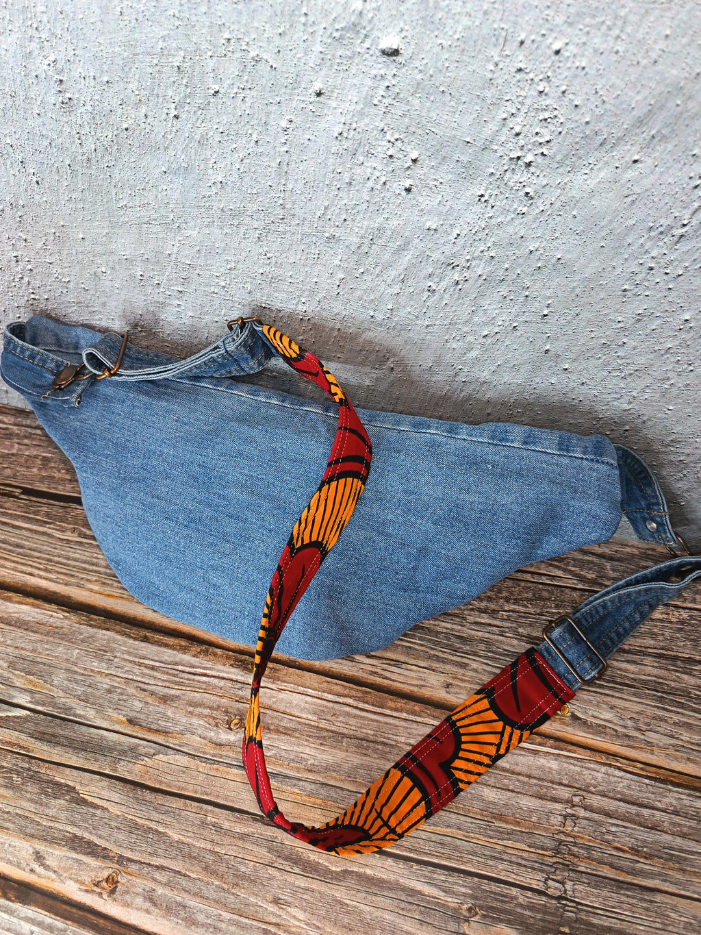Sac Banane Jean & Tissu Imprimé Wax