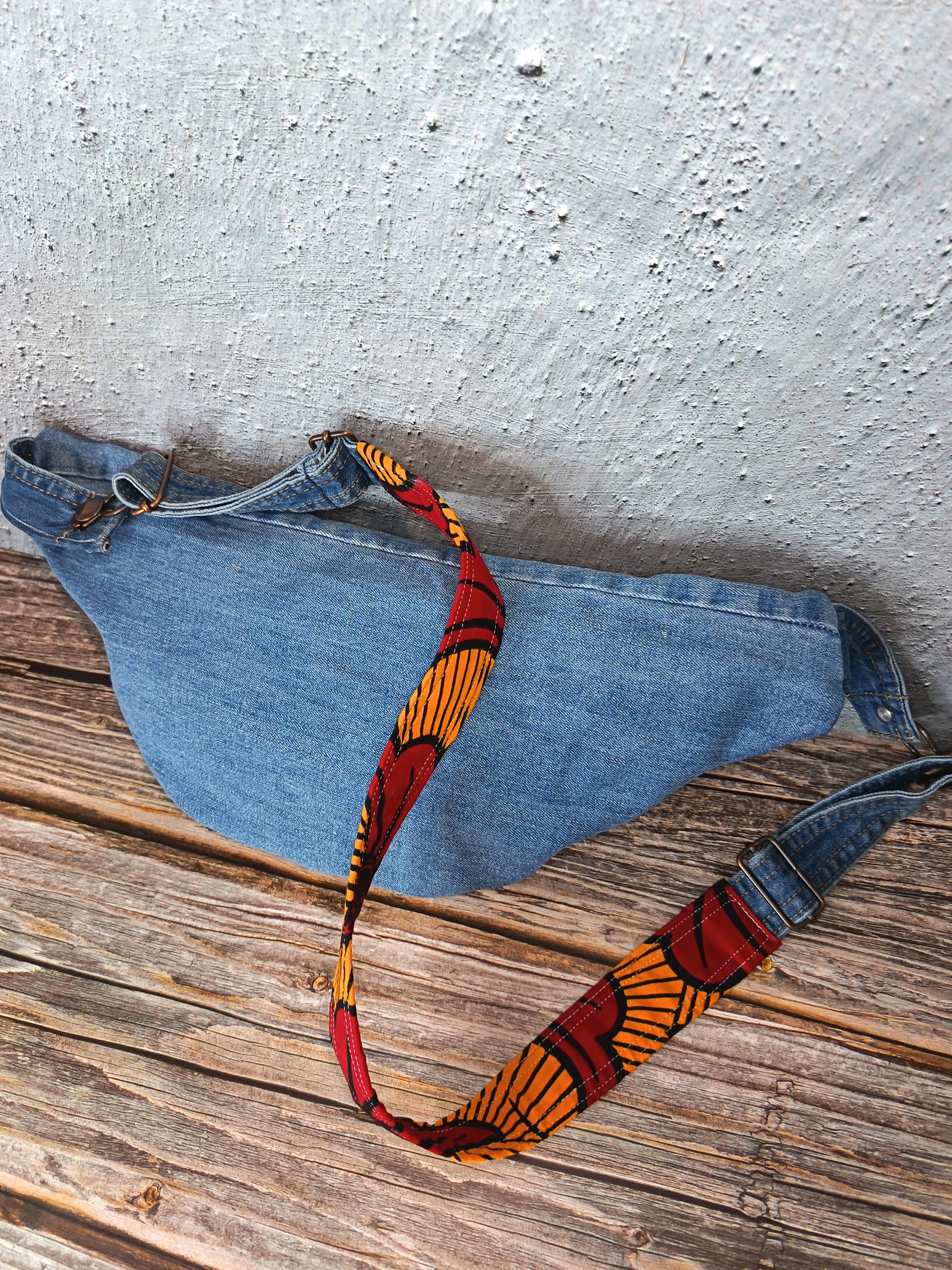Sac Banane Jean & Tissu Imprimé Wax