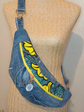 Sac Banane Jean & Tissu Imprimé Wax Jaune et Turquoise